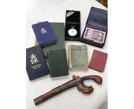 A mid 20th Century Cuss &amp; Co boxed stopwatch, Eastern dagger, Patience game and books, etc (Q)&nbsp;