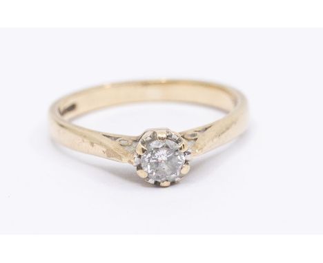 A diamond 9ct gold solitaire ring, the claw set brilliant cut diamond weighing approx 0.20ct,  size N, total gross weight app