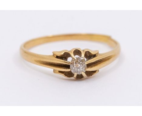 A diamond and 18ct gold solitaire ring, claw set old cut diamond weighing approx 0.15ct, size approx T1/2, (shank split) tota