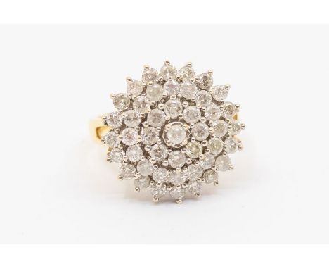 A diamond and 18ct gold cluster ring, round cluster set with round brilliant cut diamonds, total diamond weight approx 2carat