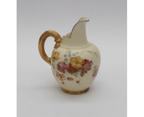 A Royal Worcester hand-painted blush ivory jug.Condition: good. Total height: 5 inches