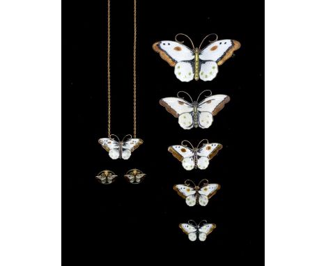Hroar Prydz- a matched set of five enamel and silver gilt  butterfly brooches graduating in size the largest approx 60 x 35mm
