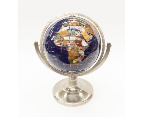 Small modern globe, Countries made up from marble and crystal on a stainless steel base