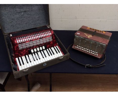 A cased Hohner Concerto IIIN piano accordion, along with Russian made Accordion, no case, both in working order