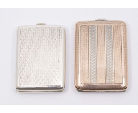 Two George V match box cases / holders comprising: an engine turned silver and gilt match box case / holder, striated decorat