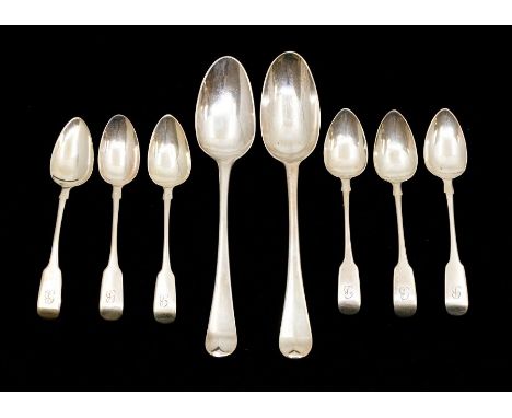 A collection of silver flatware to include: set of six Irish fiddle pattern teaspoons, hallmarked by Joshua Buckton, Dublin, 