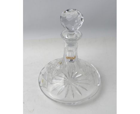 Portuguese crystal decanter with crested etching to front, 26 cm high  