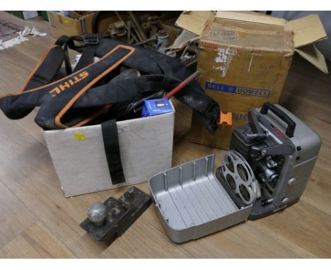 Two boxes of tools, satellite finder, projector etc 