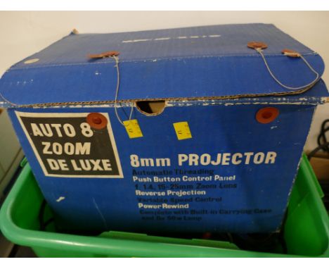 Auto 8 Zoom Deluxe boxed 8 mm projector and quantity of cabling 