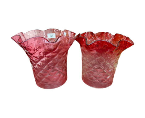 PAIR OF RUBY TIPPED LAMP SHADES 