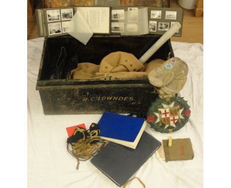 WWII MTB Commanders tin trunk with effects,clothing, photo albums etc