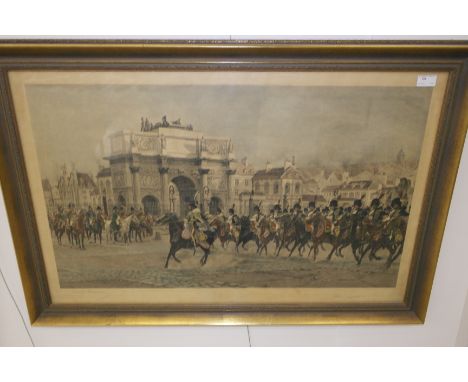 François FLAMENG (1856-1923): A colour lithograph depicting a Napoleonic military scene, hand signed in pencil to the margin 