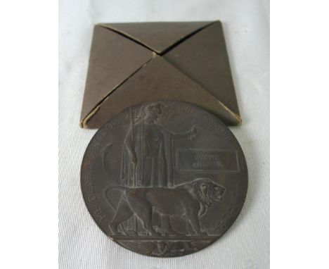 Walter Stringer WW1 death plaque & cover