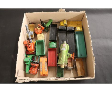 18 Loose Diecast Playworn Vehicles including Dinky - UFO Interceptor, 2 x Fork Lift Truck, Leyland Comet, 3 x Farm Trailers, 