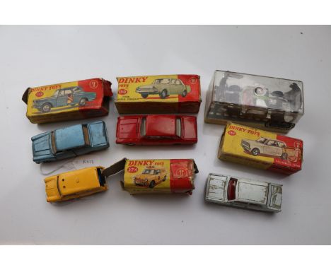 Five boxed/cased Dinky diecast models to include 132 Ford 40-RV (repainted), 274 AA Mini Van (missing back doors), 130 Ford C