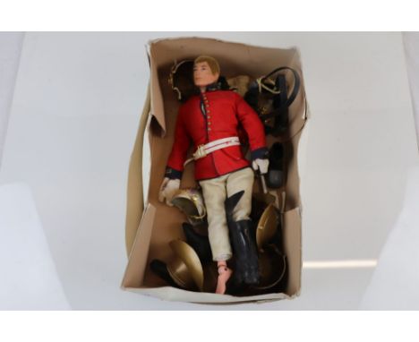 Original Palitoy Action Man figure plus additional accessories, with incorrect headwear