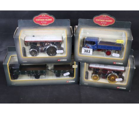 Four boxed 1:50 Corgi Vintage Glory of Steam to include CC20108 Fowler B6 Showmans Engine, CC20004 Sentinel Steam Wagon & Tra