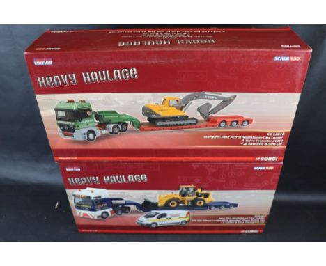 Two boxed ltd edn 1:50 Corgi Heavy Haulage sets to include CC13427 Man TGA Nooteboom Low Loader, jcb 456 Wheel Loader ZX & Va