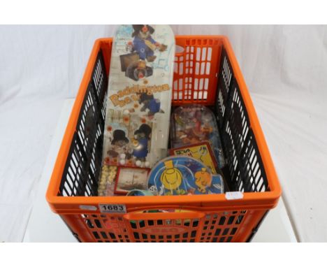 Group of vintage games and toys to include Paddington Bear bagatelle, 2 x Japanese handheld games etc