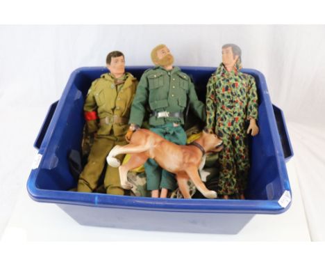 Collection of original Palitoy Action Man to include 2 x figures, dog, weapons, outfits and numerous accessories plus another