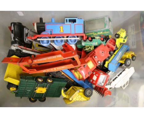 A box of playworn diecast vehicles to include Corgi Major, Matchbox Superkings, Matchbox King Size, Thomas the Tank Engine, B