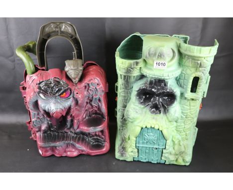 Original Mattel He Man Masters of the Universe - Two play sets to include Snake Mountain and Castle Grayskull, play wear, Sna