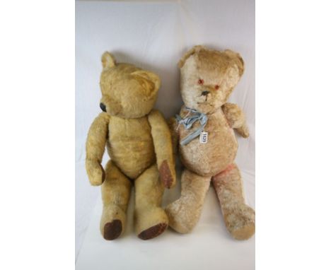 Two large vintage straw filled bears, both looking a little worn with one missing eyes, both approx 29" in height 