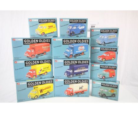 12 Boxed Corgi Golden Oldies models to include 06202 Oxo, 06201 Cydrax, 05601 Kodak, 06502 Nestle's, 06501 Shell BP, 05602 Ov