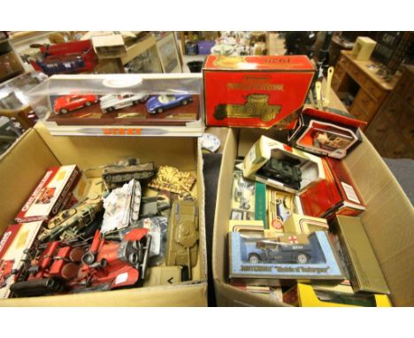 Group of diecast models including military examples featuring Corgi plus a boxed Matchbox Dinky Collection, tin plate fire en