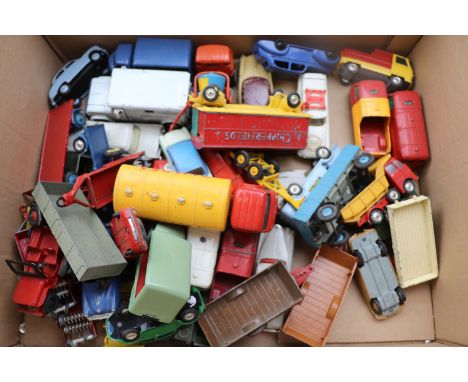 Good collection of over 40 play worn Corgi, Dinky, Matchbox etc diecast model vehicles to include Joal Campsa tanker, Corgi C
