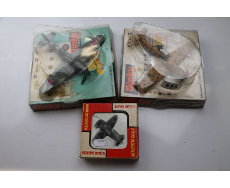 Two boxed Dinky diecast planes to include Hawker Hurricane mk 11c and Messerschmitt Bf 109E plus a boxed Airfix Bachmann Mini