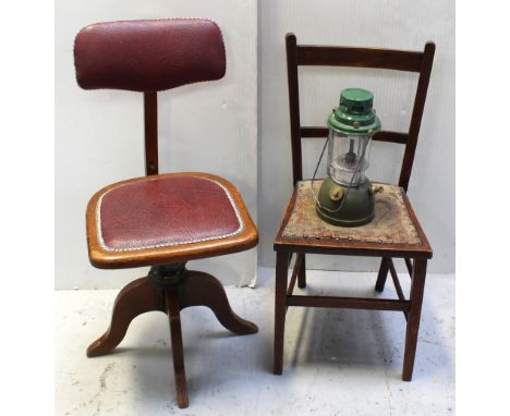 An adjustable office chair, bedroom chair and a boxed Tilley lamp (3).