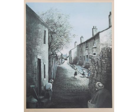 After Laurence Rushton; a signed limited edition print 'Our Street', signed in pencil lower-right and with FATG blind stamp l