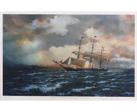 After B R Entwistle; a signed artist's proof print, 'The Royal Charter of the Skerries Anglesea at 6pm 25th October 1859', si