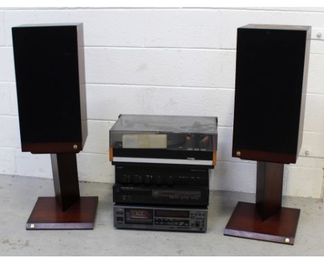 A group of musical equipment to include Thorenstd 126 MkIII record player, a pair of Castle speakers, an Arkham Delta 90 amp,