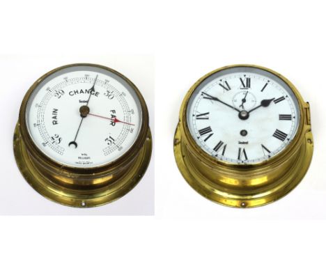 A Sestrel bulkhead barometer and a similar Sestrel single-train bulkhead clock, diameter of each 20cm (2). CONDITION REPORT A