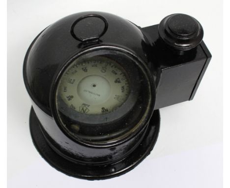 An early-to-mid 20th century ship's binnacle gimbal wet compass, the dial marked 'Sestrel', in painted binnacle mount with si