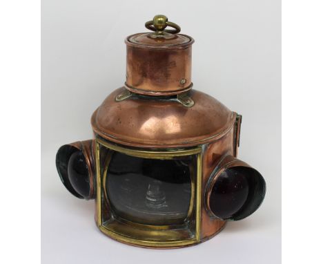 A small ship's mast lamp with Port and Starboard lamps flanking the clear centre lamp, height 27cm.