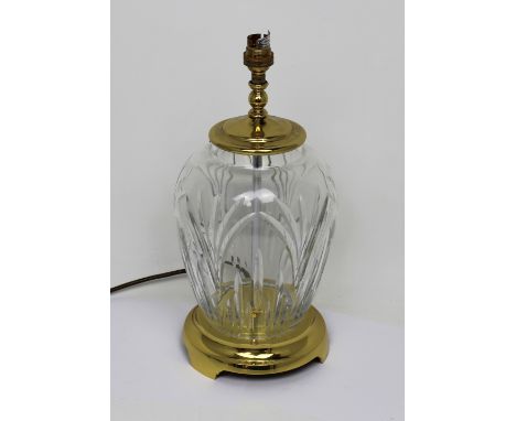 A brass-mounted Waterford Crystal lamp base in the 'Baylee' pattern, overall height 37.5cm, boxed.