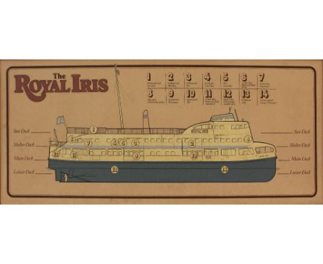 A ship/deck plan for the Royal Iris, used on the ship before its retirement, 45 x 106cm, framed. Provenance: the vendor serve