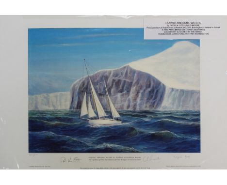 After Fitzgerald Moore; a limited edition signed print 'Leaving Awesome Waters: The Expedition of Robin Knox-Johnston and Chr