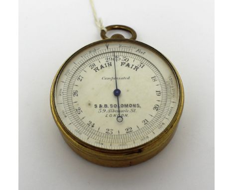 A 19th century leather-cased compensated pocket barometer and altimeter, the circular dial set with Arabic numerals and stamp