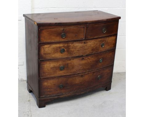 A 19th century mahogany bow-front chest of two-over-three drawers, on square bracket feet, 102 x 50 x 96.5cm.