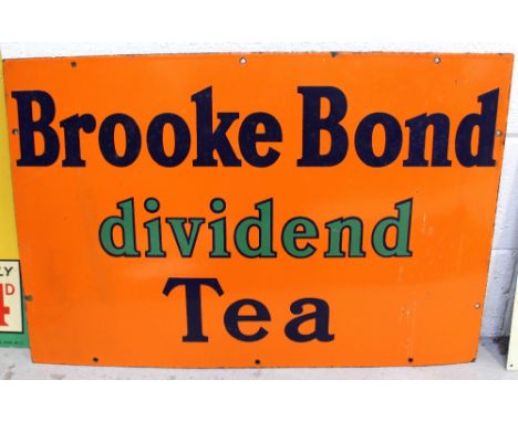 A vintage enamel advertising sign 'Brooke Bond dividend Tea', 50.5 x 76cm.