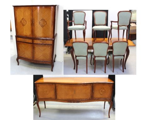 An Epstein 'Versailles' kingwood dining suite comprising extending dining table and extra leaf, length when extended 212cm, a