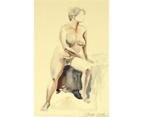 V J Parr, study of a seated naked woman, signed pencil and watercolour, 29cm x 20cm