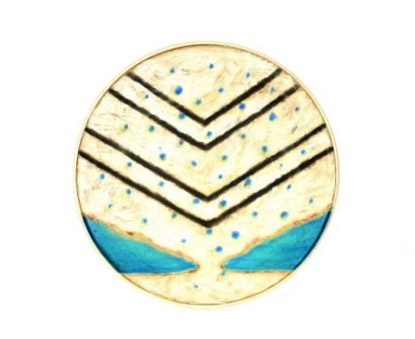 Jonathan Keep, Art Pottery charger with stylised blue enamel decoration, stamped verso "Keep 84", 49cm dia.