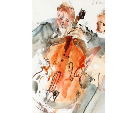 Bernard Rooke, study of musicians, pencil signed watercolour, 22.5cm x 15cm, see label verso