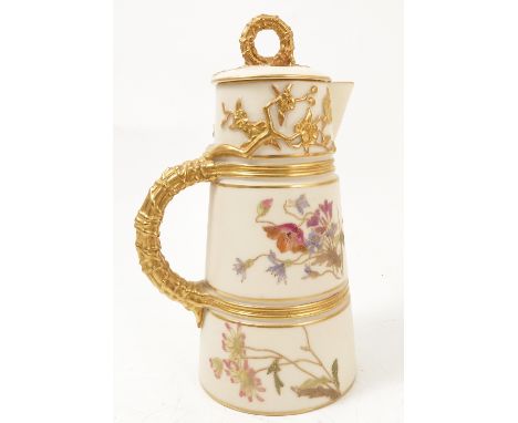 A Royal Worcester gilded ivory covered jug, shape number 1225, decorated with flowers, with relief moulded decoration, height