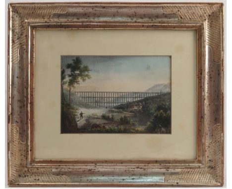 A print, of an Italian viaduct, with figures to the foreground, 5.5ins x 7.5ins